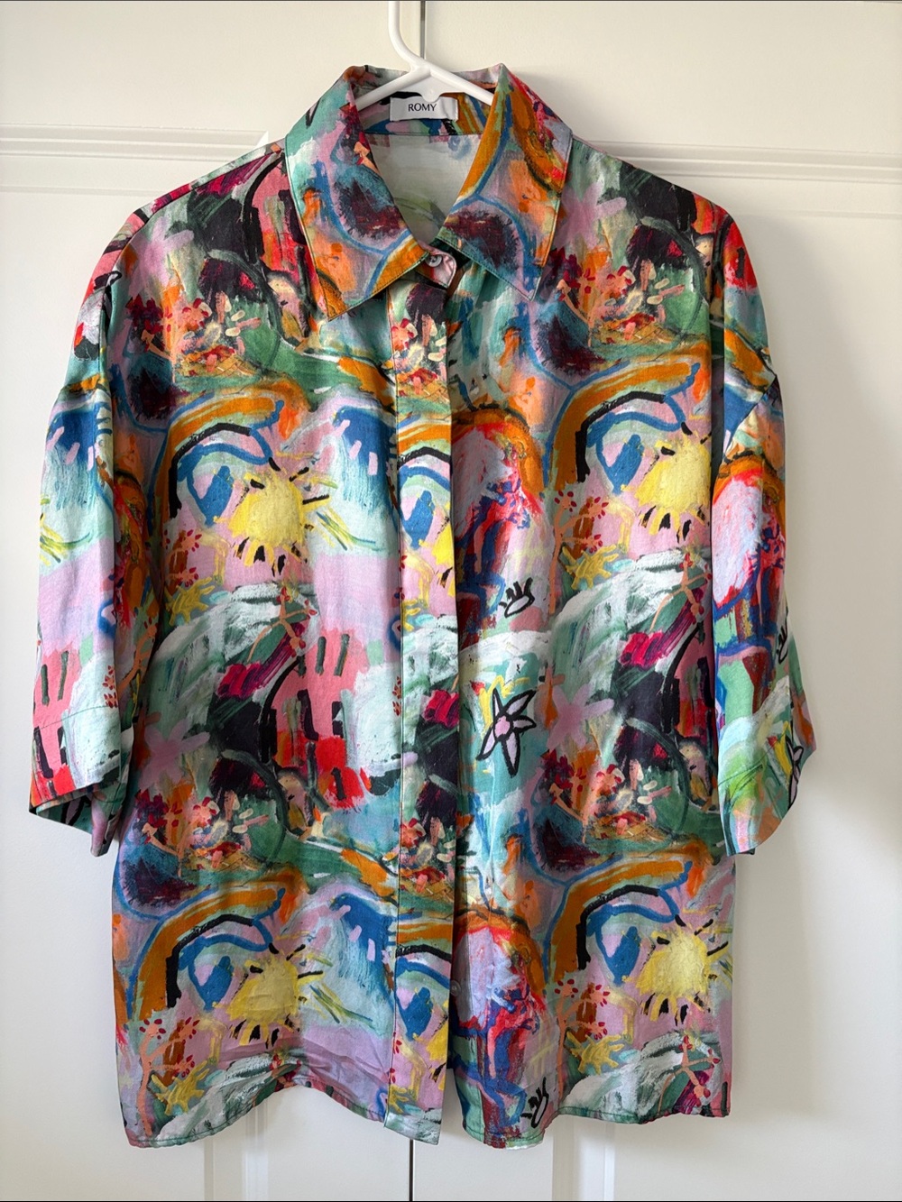 Romy Multicolor Abstract Art Short-Sleeve Button-Down Shirt